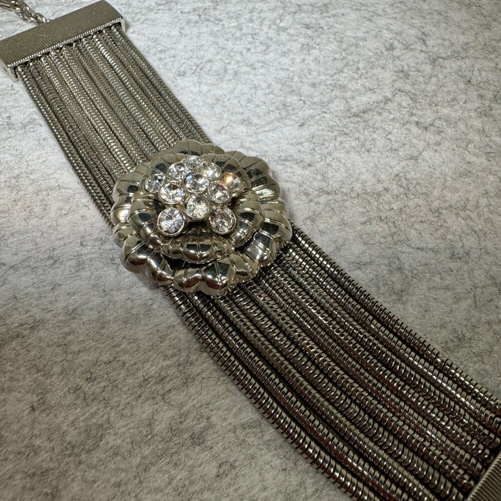Premier Designs Snake Multi Chain Bracelet With Rhinestone Floral Accent & Clasp